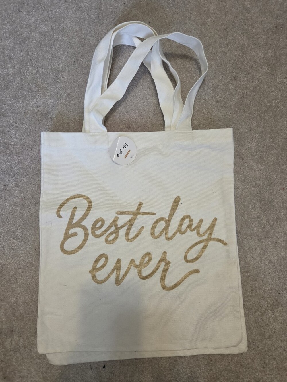Set of 2 “Best Day Ever” Canvas Tote Bags Cream & Gold